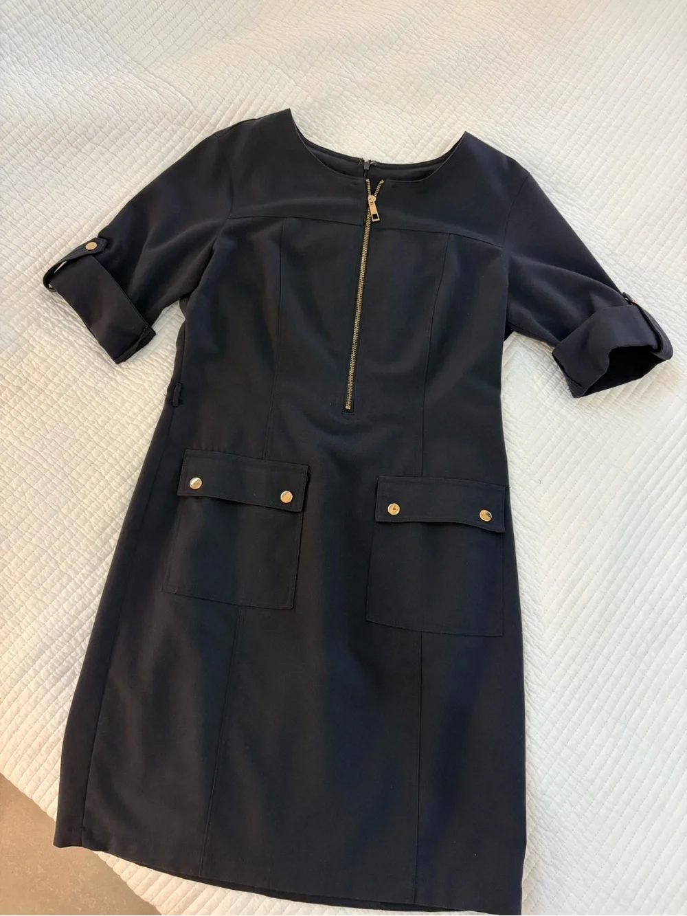 Women’s Navy Shift Dress with Zip Front
